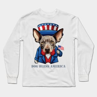 Funny 4th of July Hairless Terrier Dog Bless America Long Sleeve T-Shirt
